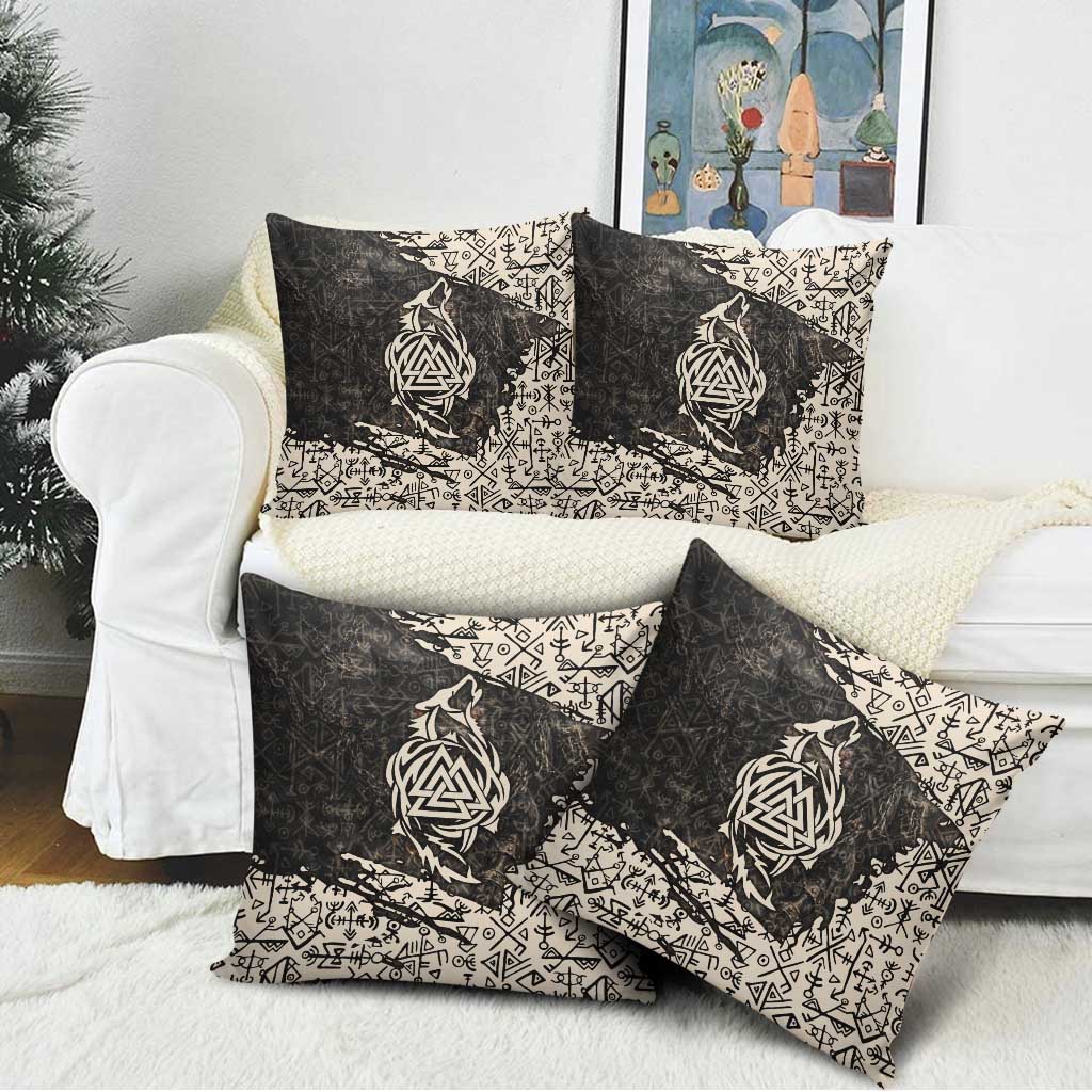 Fenrir Pillow Cover with Norse Symbols and Howling Wolf Viking Mythology Tribute - Wonder Print Shop
