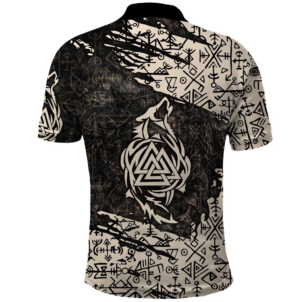 Fenrir Polo Shirt with Norse Symbols and Howling Wolf Viking Mythology Tribute - Wonder Print Shop