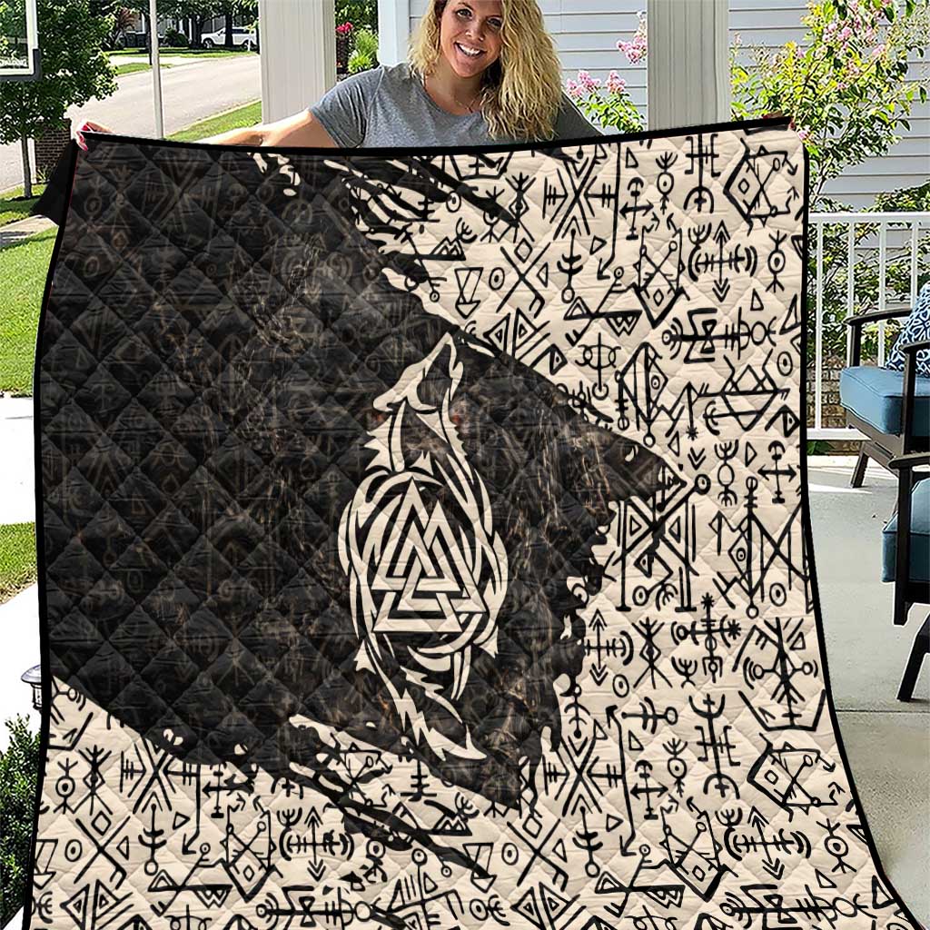 Fenrir Quilt with Norse Symbols and Howling Wolf Viking Mythology Tribute - Wonder Print Shop