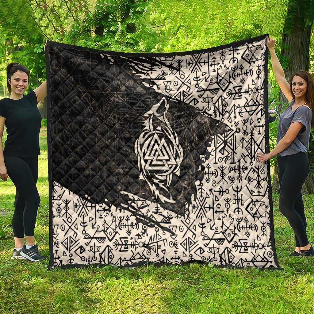 Fenrir Quilt with Norse Symbols and Howling Wolf Viking Mythology Tribute - Wonder Print Shop
