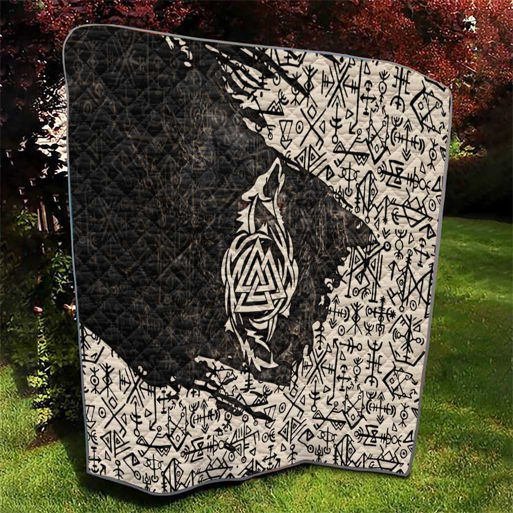 Fenrir Quilt with Norse Symbols and Howling Wolf Viking Mythology Tribute - Wonder Print Shop