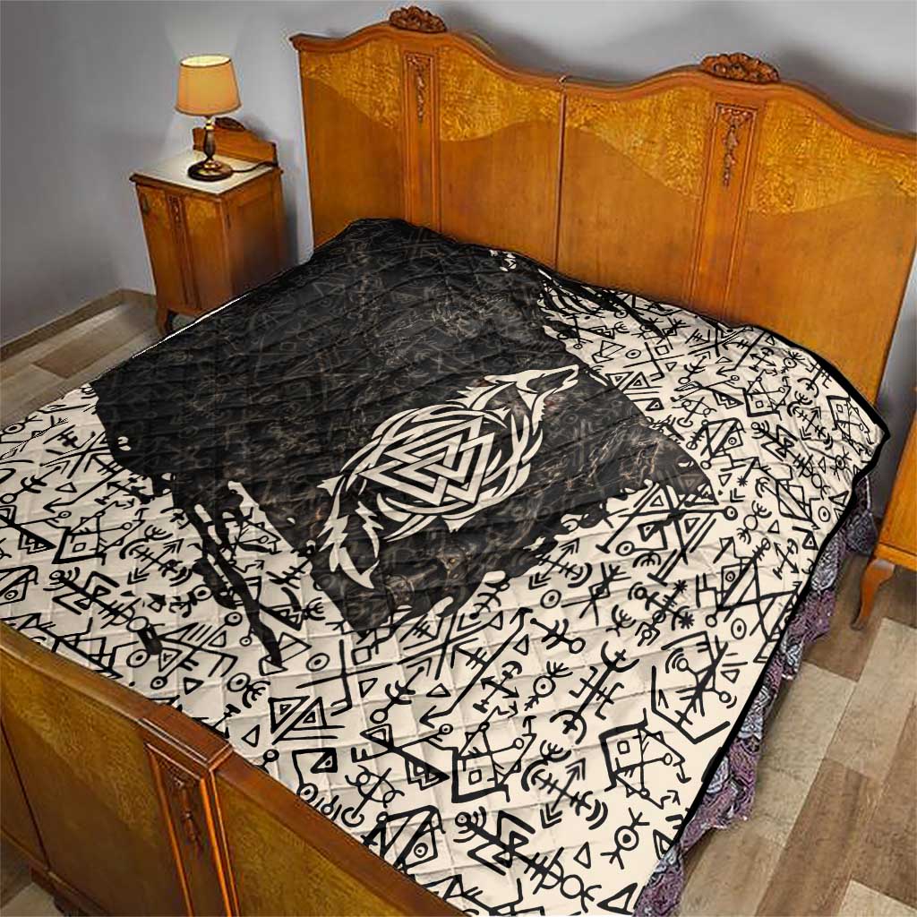 Fenrir Quilt with Norse Symbols and Howling Wolf Viking Mythology Tribute - Wonder Print Shop