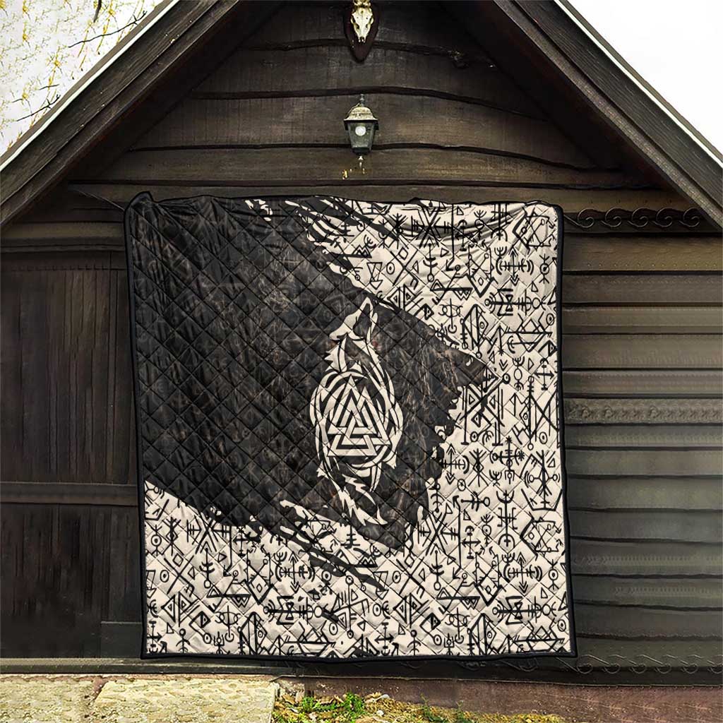 Fenrir Quilt with Norse Symbols and Howling Wolf Viking Mythology Tribute - Wonder Print Shop