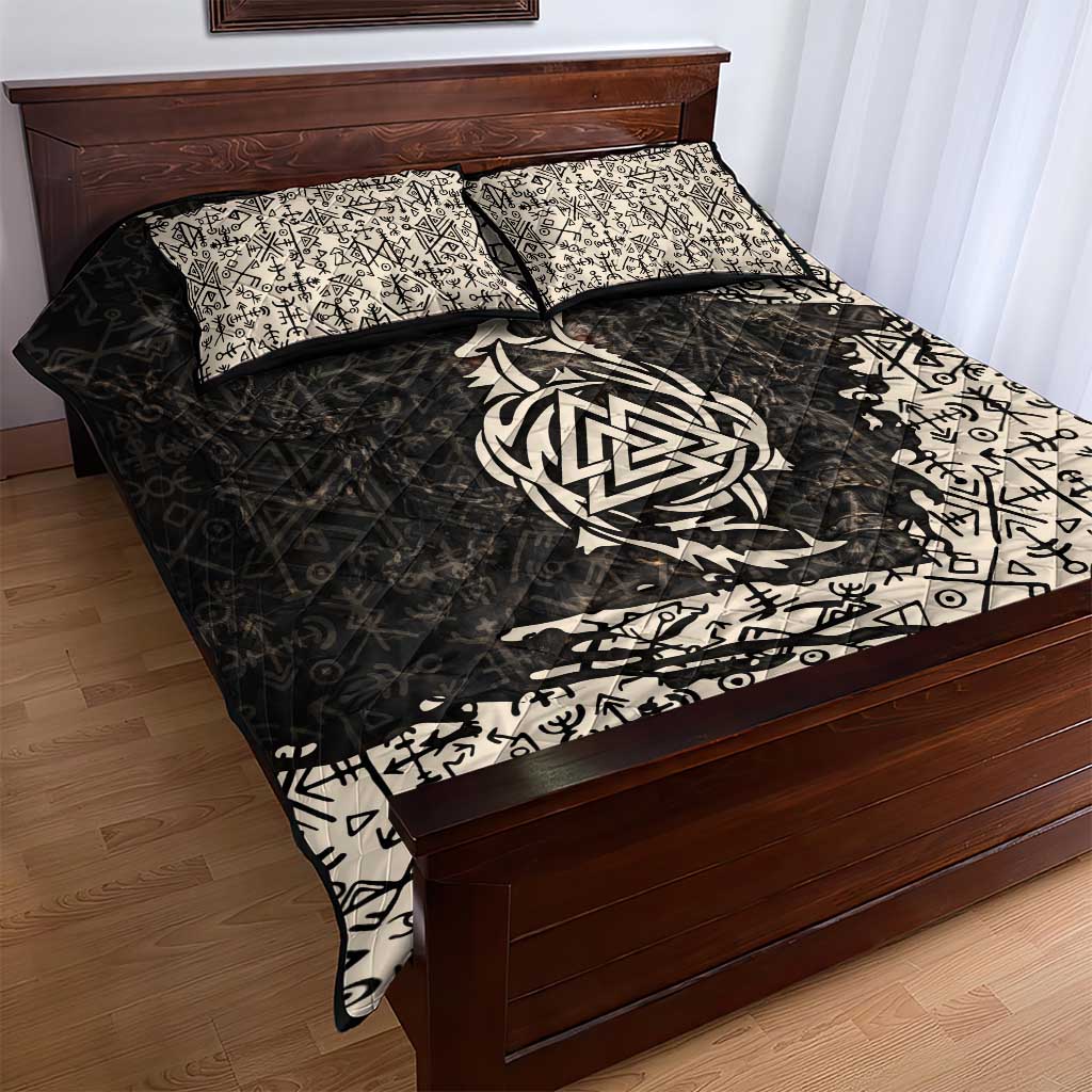 Fenrir Quilt Bed Set with Norse Symbols and Howling Wolf Viking Mythology Tribute - Wonder Print Shop