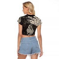 Fenrir Raglan Cropped T Shirt with Norse Symbols and Howling Wolf Viking Mythology Tribute - Wonder Print Shop