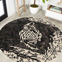 Fenrir Round Carpet with Norse Symbols and Howling Wolf Viking Mythology Tribute - Wonder Print Shop
