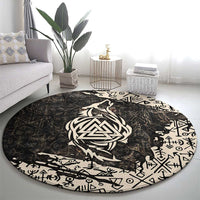 Fenrir Round Carpet with Norse Symbols and Howling Wolf Viking Mythology Tribute - Wonder Print Shop