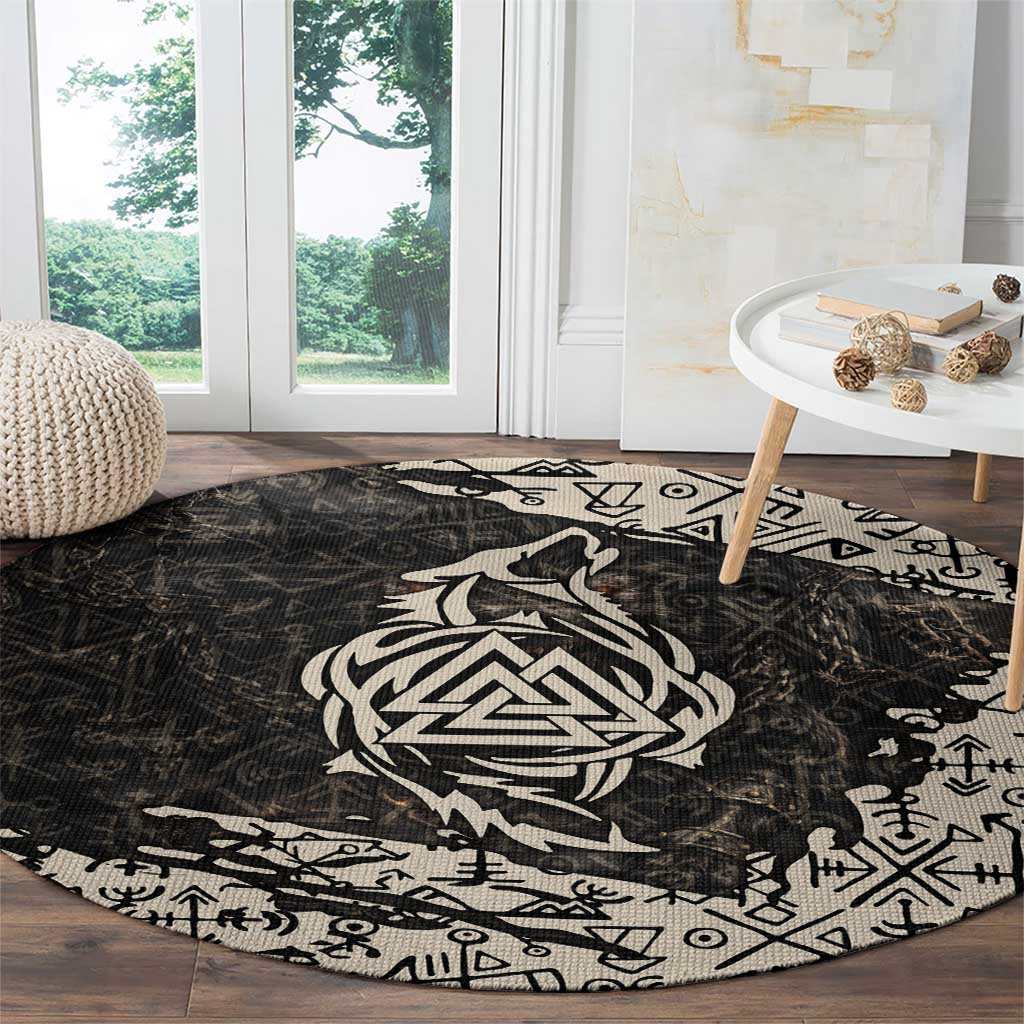 Fenrir Round Carpet with Norse Symbols and Howling Wolf Viking Mythology Tribute - Wonder Print Shop