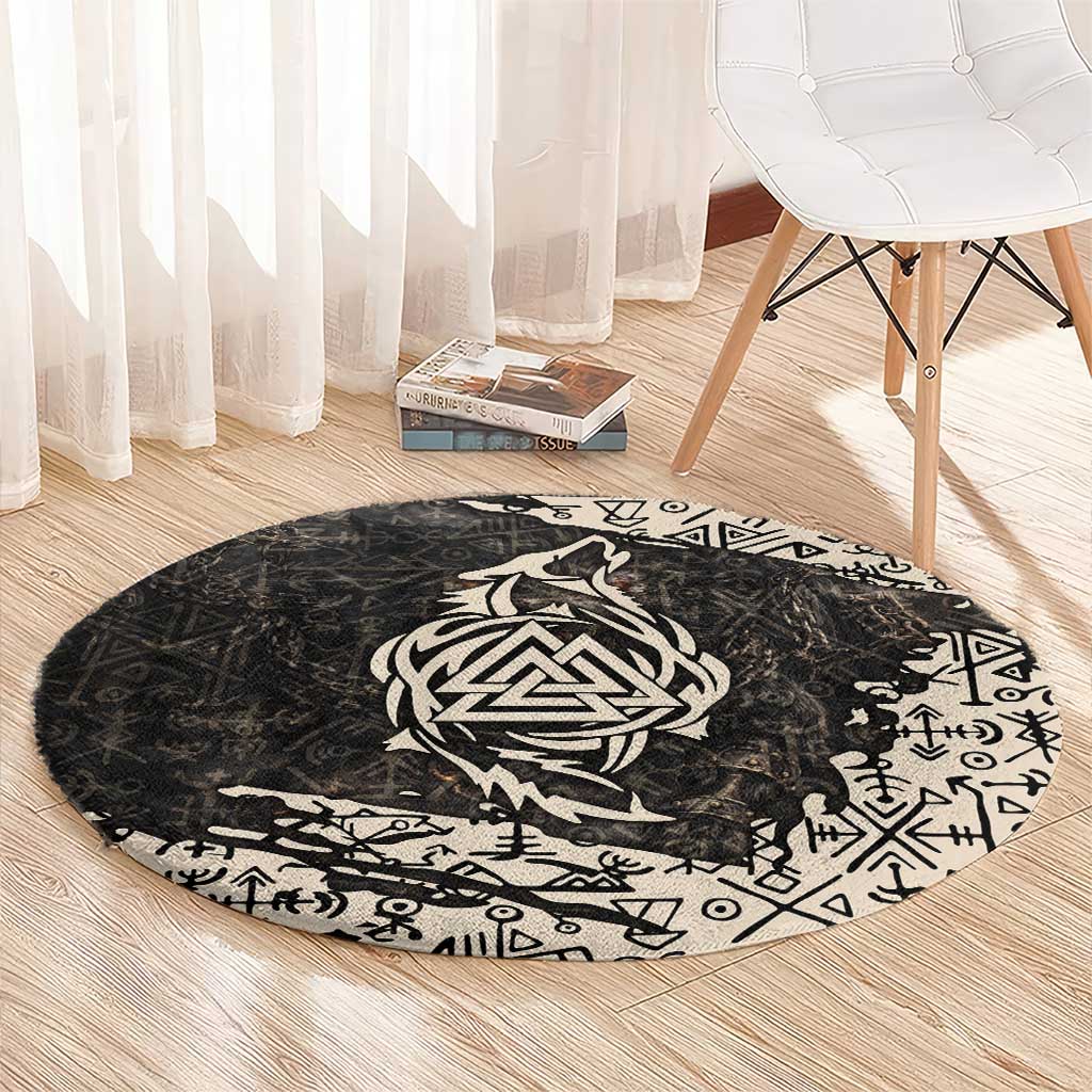 Fenrir Round Carpet with Norse Symbols and Howling Wolf Viking Mythology Tribute - Wonder Print Shop