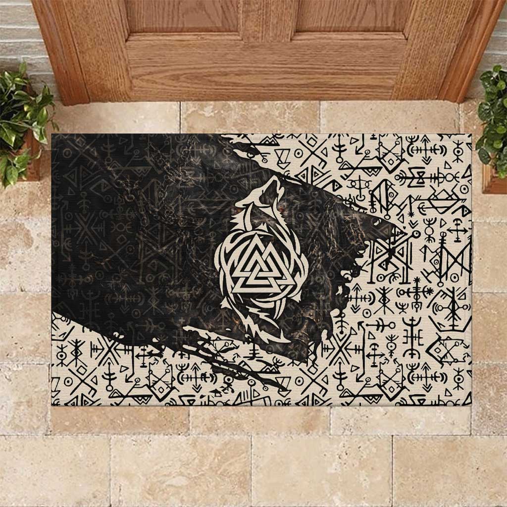 Fenrir Rubber Doormat with Norse Symbols and Howling Wolf Viking Mythology Tribute - Wonder Print Shop