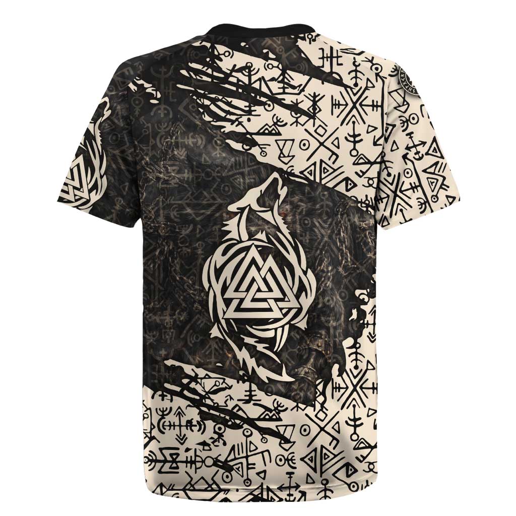 Fenrir Rugby Jersey with Norse Symbols and Howling Wolf Viking Mythology Tribute - Wonder Print Shop