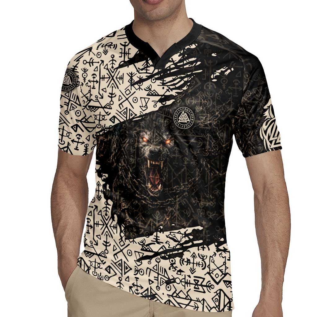 Fenrir Rugby Jersey with Norse Symbols and Howling Wolf Viking Mythology Tribute - Wonder Print Shop