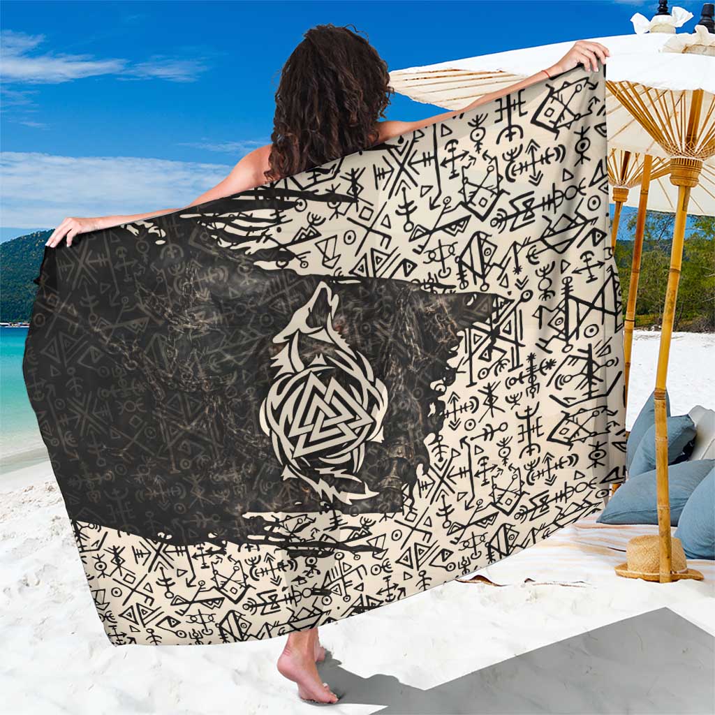 Fenrir Sarong with Norse Symbols and Howling Wolf Viking Mythology Tribute - Wonder Print Shop