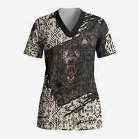 Fenrir Scrub Top with Norse Symbols and Howling Wolf Viking Mythology Tribute - Wonder Print Shop