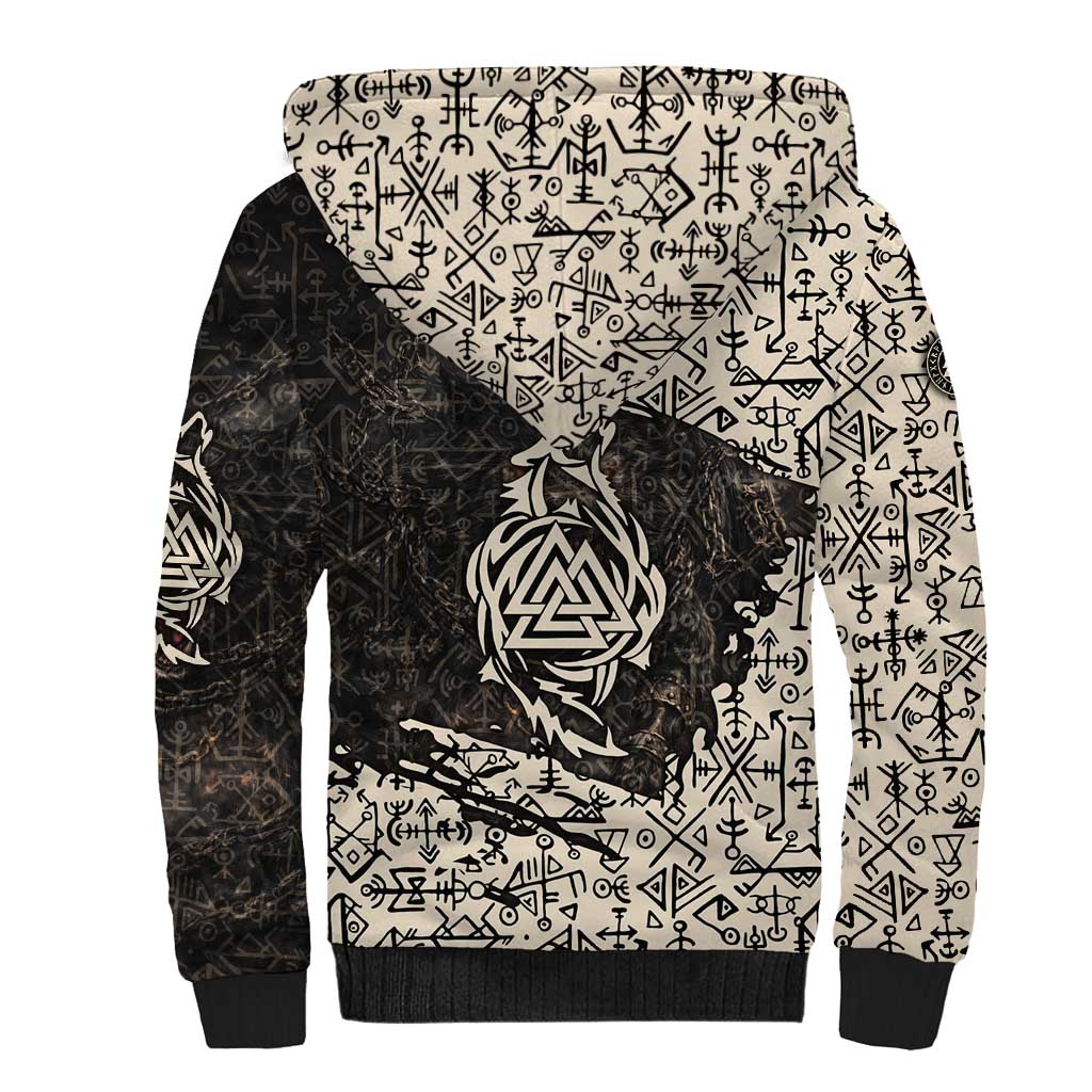 Fenrir Sherpa Hoodie with Norse Symbols and Howling Wolf Viking Mythology Tribute - Wonder Print Shop