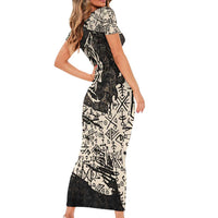 Fenrir Short Sleeve Bodycon Dress with Norse Symbols and Howling Wolf Viking Mythology Tribute - Wonder Print Shop