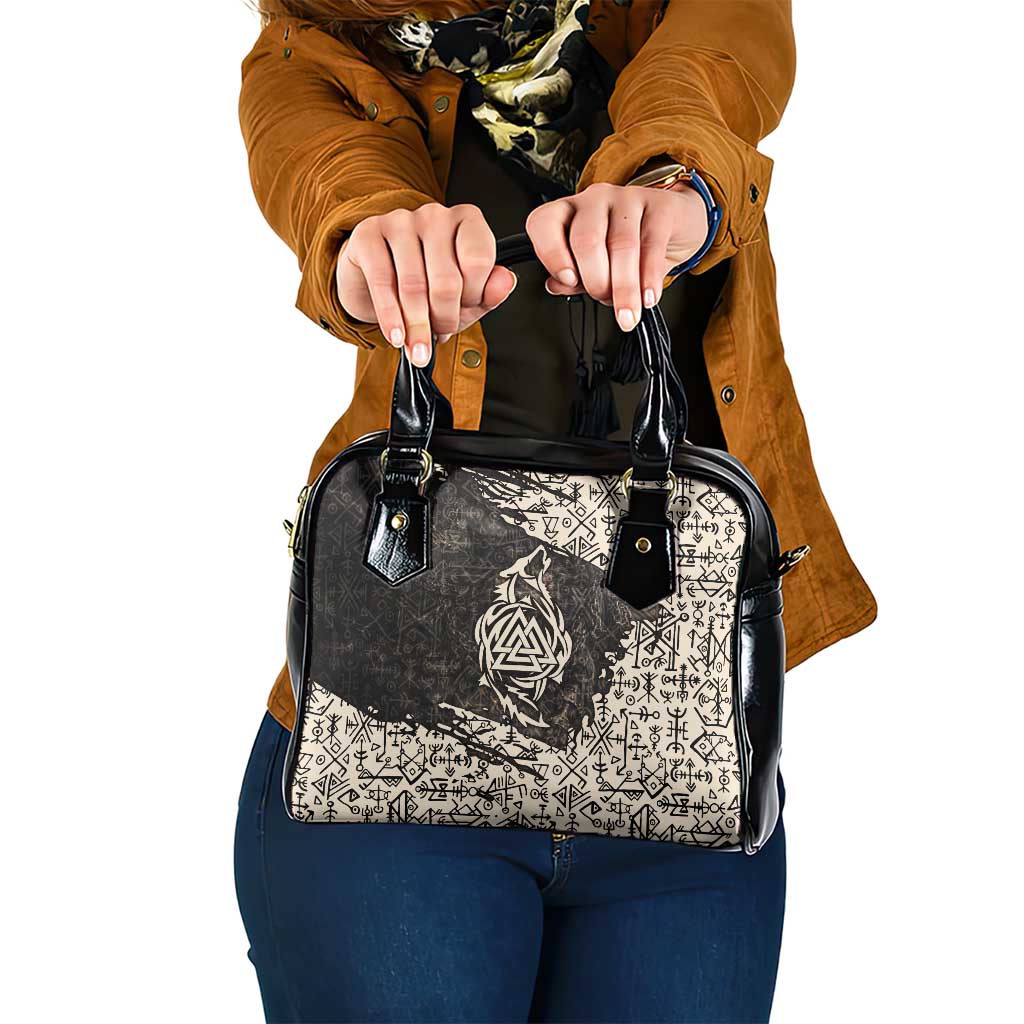 Fenrir Shoulder Handbag with Norse Symbols and Howling Wolf Viking Mythology Tribute - Wonder Print Shop