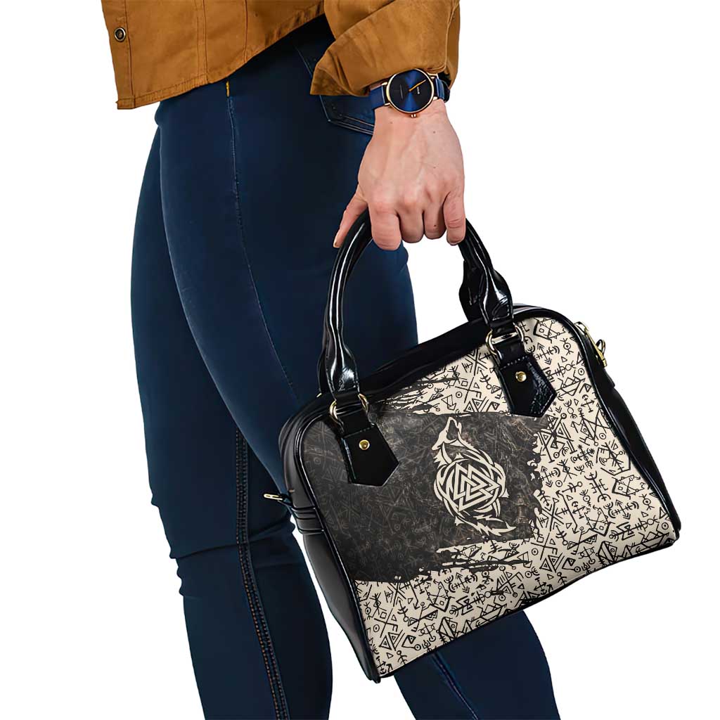 Fenrir Shoulder Handbag with Norse Symbols and Howling Wolf Viking Mythology Tribute - Wonder Print Shop