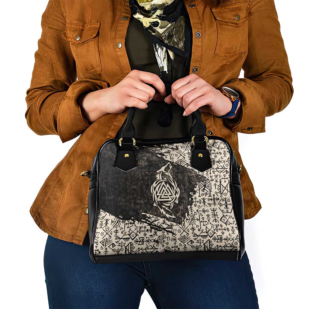 Fenrir Shoulder Handbag with Norse Symbols and Howling Wolf Viking Mythology Tribute - Wonder Print Shop