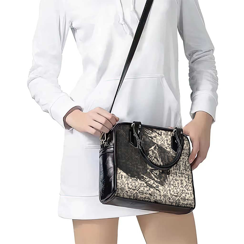 Fenrir Shoulder Handbag with Norse Symbols and Howling Wolf Viking Mythology Tribute - Wonder Print Shop