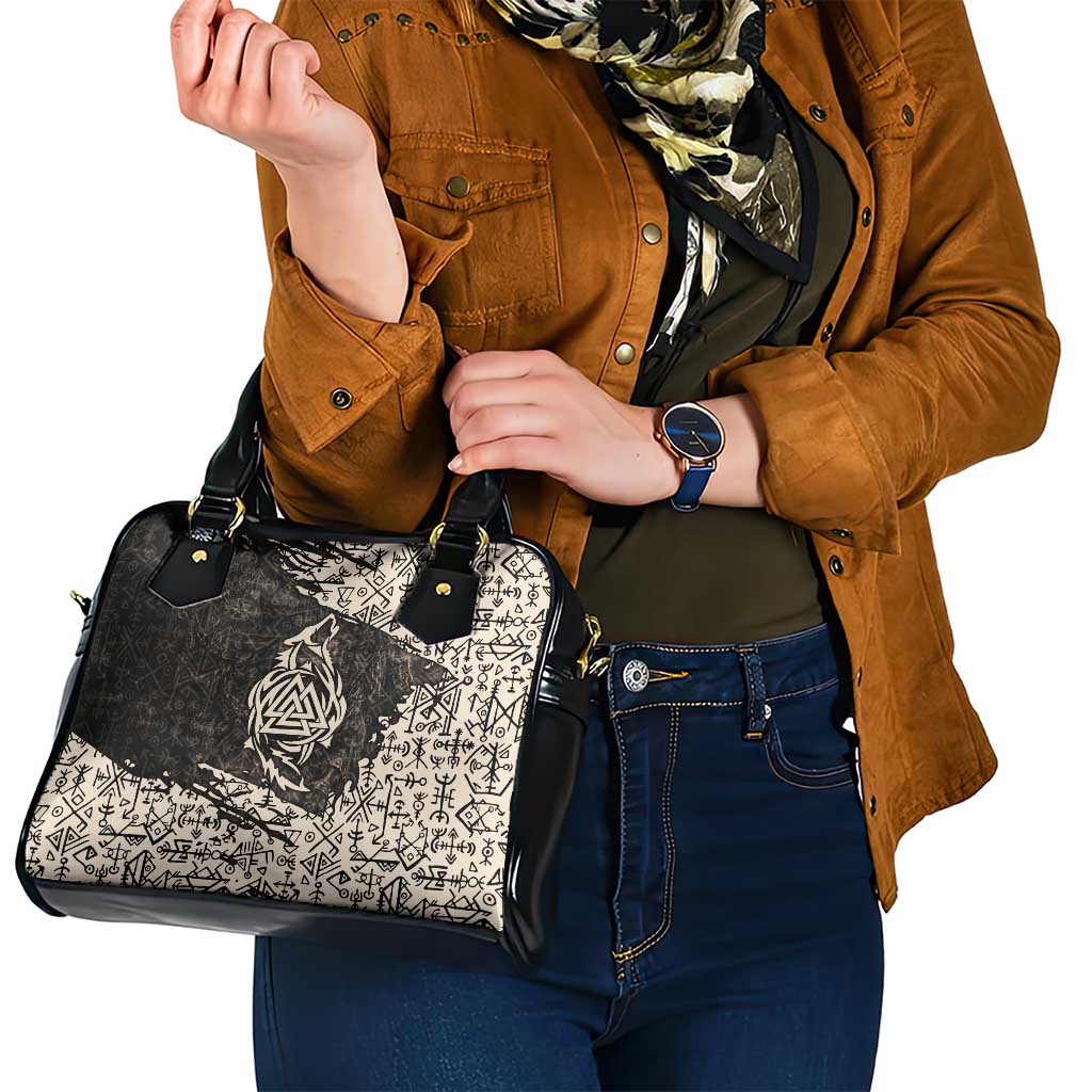 Fenrir Shoulder Handbag with Norse Symbols and Howling Wolf Viking Mythology Tribute - Wonder Print Shop