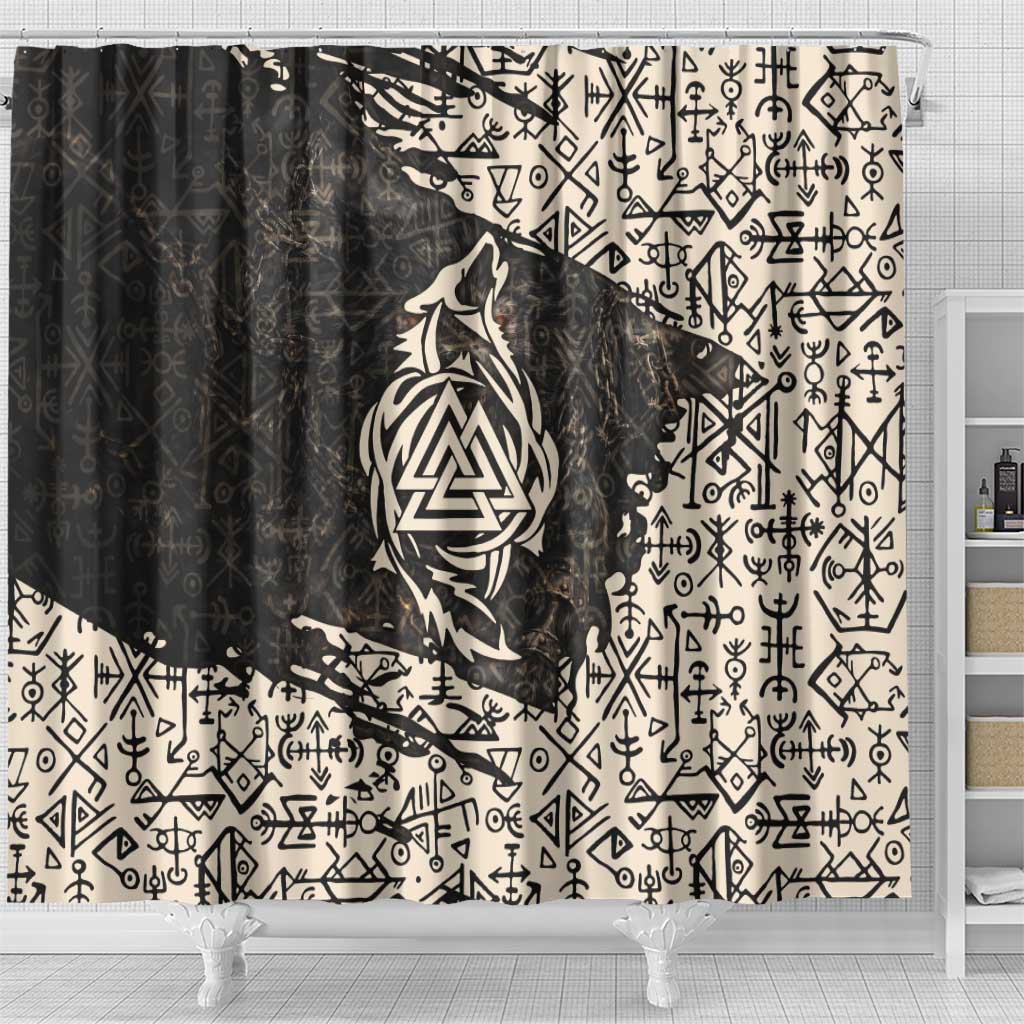 Fenrir Shower Curtain with Norse Symbols and Howling Wolf Viking Mythology Tribute - Wonder Print Shop