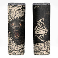 Fenrir Skinny Tumbler with Norse Symbols and Howling Wolf Viking Mythology Tribute - Wonder Print Shop