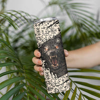 Fenrir Skinny Tumbler with Norse Symbols and Howling Wolf Viking Mythology Tribute - Wonder Print Shop