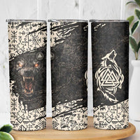Fenrir Skinny Tumbler with Norse Symbols and Howling Wolf Viking Mythology Tribute - Wonder Print Shop