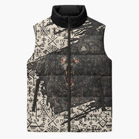 Fenrir Sleeveless Puffer Jacket with Norse Symbols and Howling Wolf Viking Mythology Tribute - Wonder Print Shop