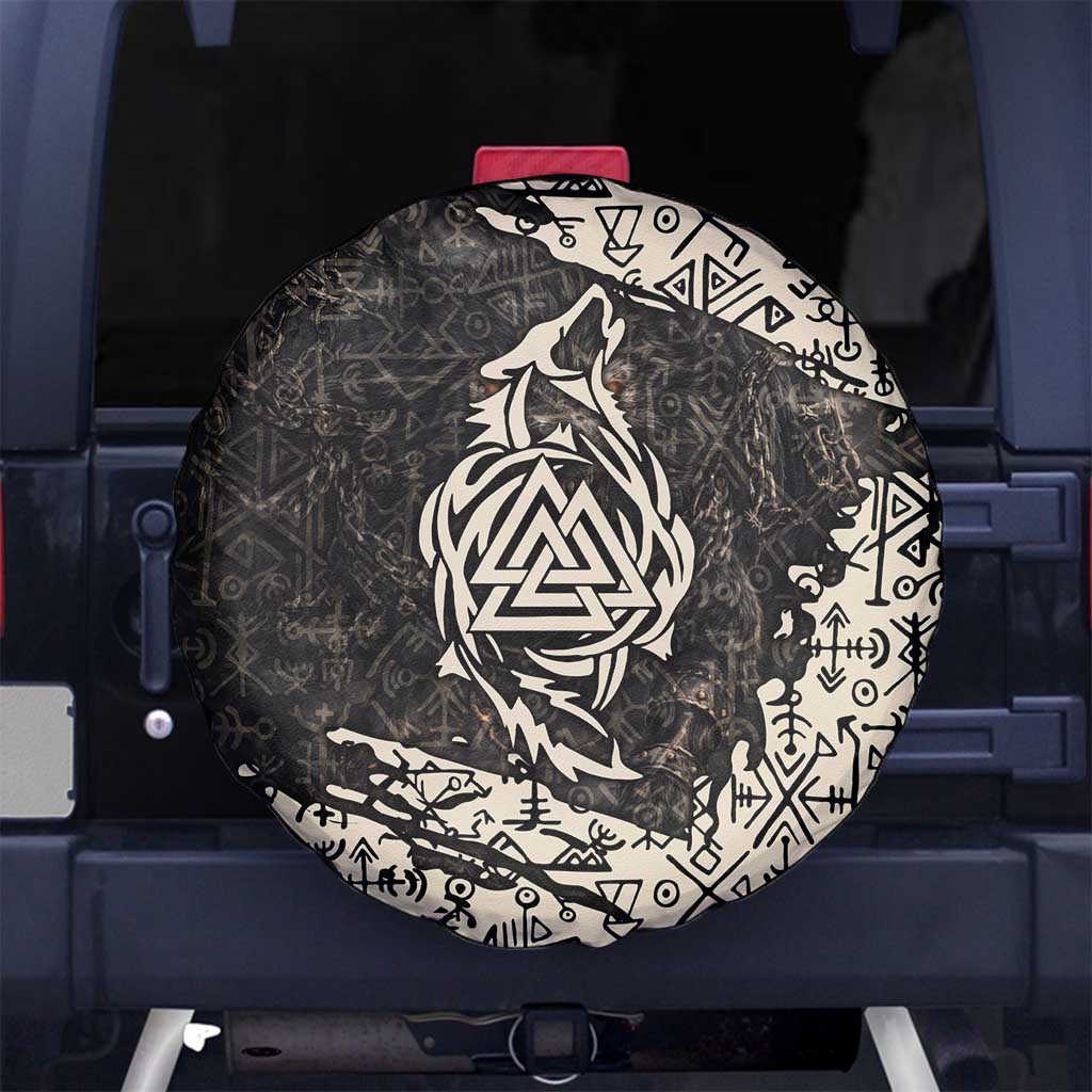 Fenrir Spare Tire Cover with Norse Symbols and Howling Wolf Viking Mythology Tribute - Wonder Print Shop