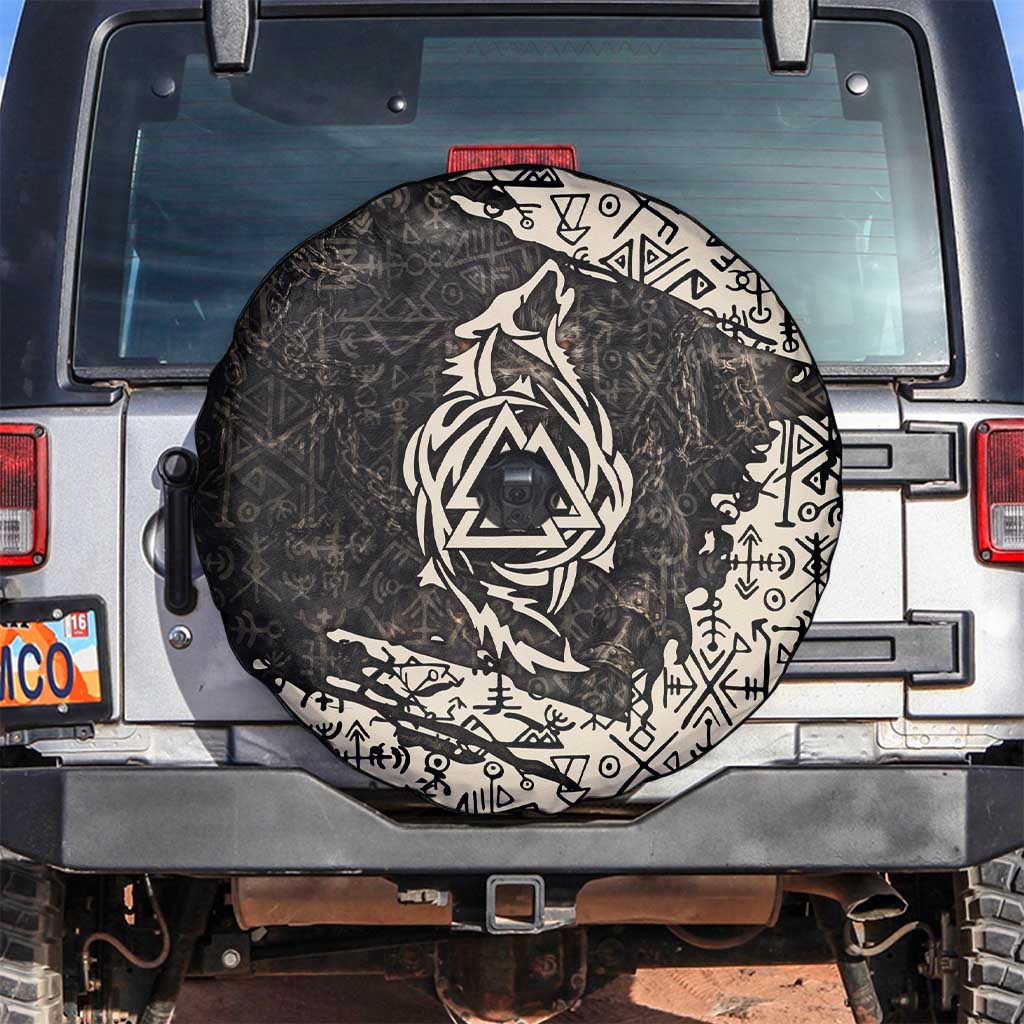 Fenrir Spare Tire Cover with Norse Symbols and Howling Wolf Viking Mythology Tribute - Wonder Print Shop