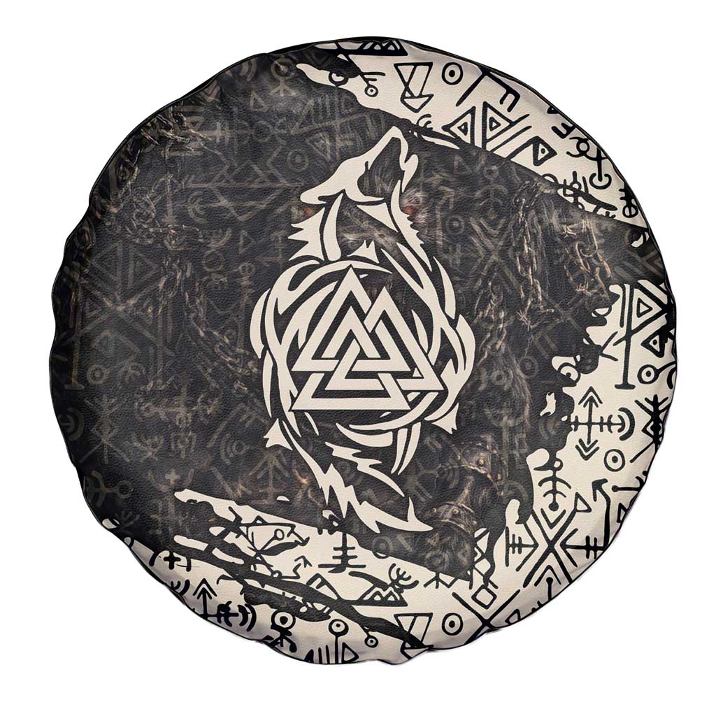 Fenrir Spare Tire Cover with Norse Symbols and Howling Wolf Viking Mythology Tribute - Wonder Print Shop