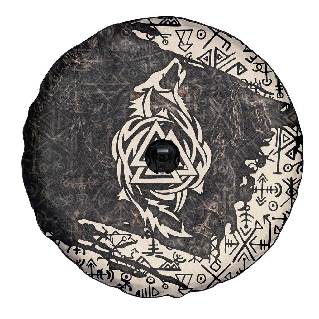 Fenrir Spare Tire Cover with Norse Symbols and Howling Wolf Viking Mythology Tribute - Wonder Print Shop