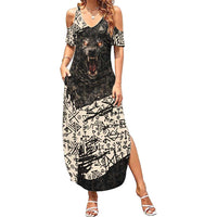 Fenrir Summer Maxi Dress with Norse Symbols and Howling Wolf Viking Mythology Tribute - Wonder Print Shop