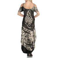 Fenrir Summer Maxi Dress with Norse Symbols and Howling Wolf Viking Mythology Tribute - Wonder Print Shop