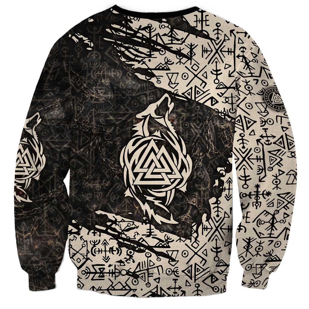 Fenrir Sweatshirt with Norse Symbols and Howling Wolf Viking Mythology Tribute - Wonder Print Shop
