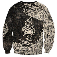 Fenrir Sweatshirt with Norse Symbols and Howling Wolf Viking Mythology Tribute - Wonder Print Shop