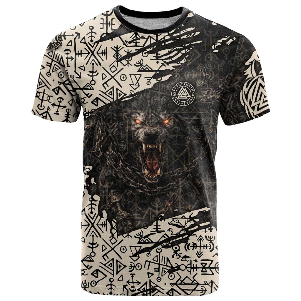 Fenrir T Shirt with Norse Symbols and Howling Wolf Viking Mythology Tribute - Wonder Print Shop