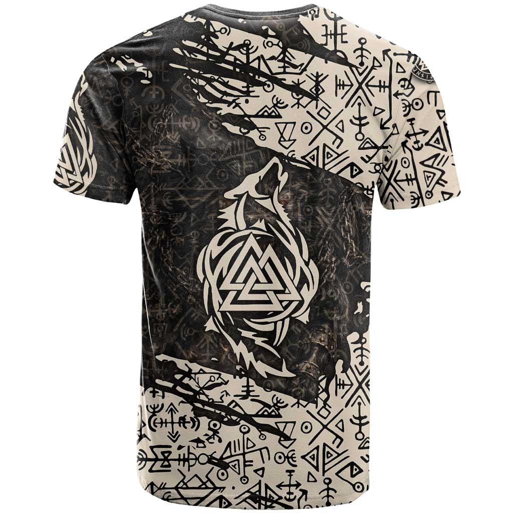 Fenrir T Shirt with Norse Symbols and Howling Wolf Viking Mythology Tribute - Wonder Print Shop