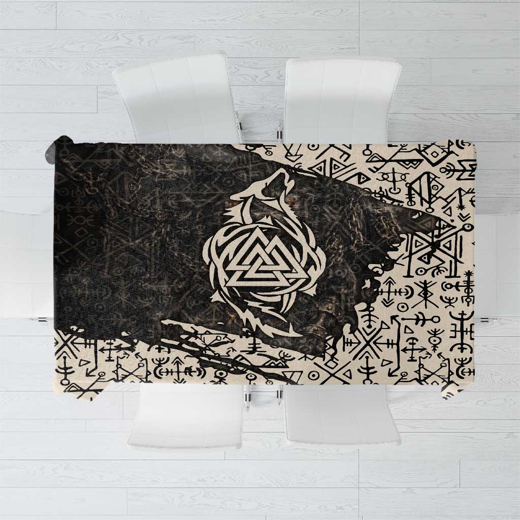 Fenrir Tablecloth with Norse Symbols and Howling Wolf Viking Mythology Tribute - Wonder Print Shop