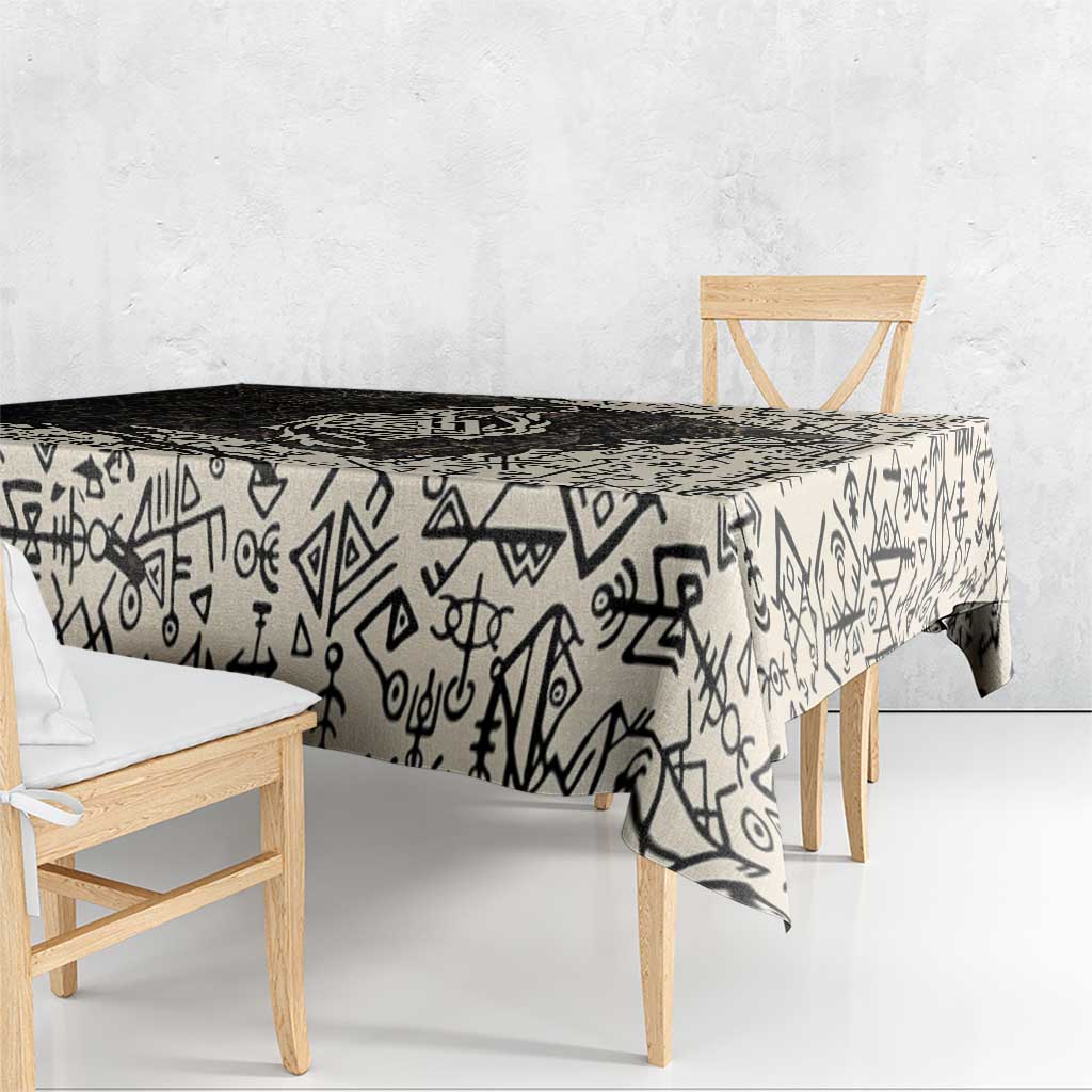 Fenrir Tablecloth with Norse Symbols and Howling Wolf Viking Mythology Tribute - Wonder Print Shop
