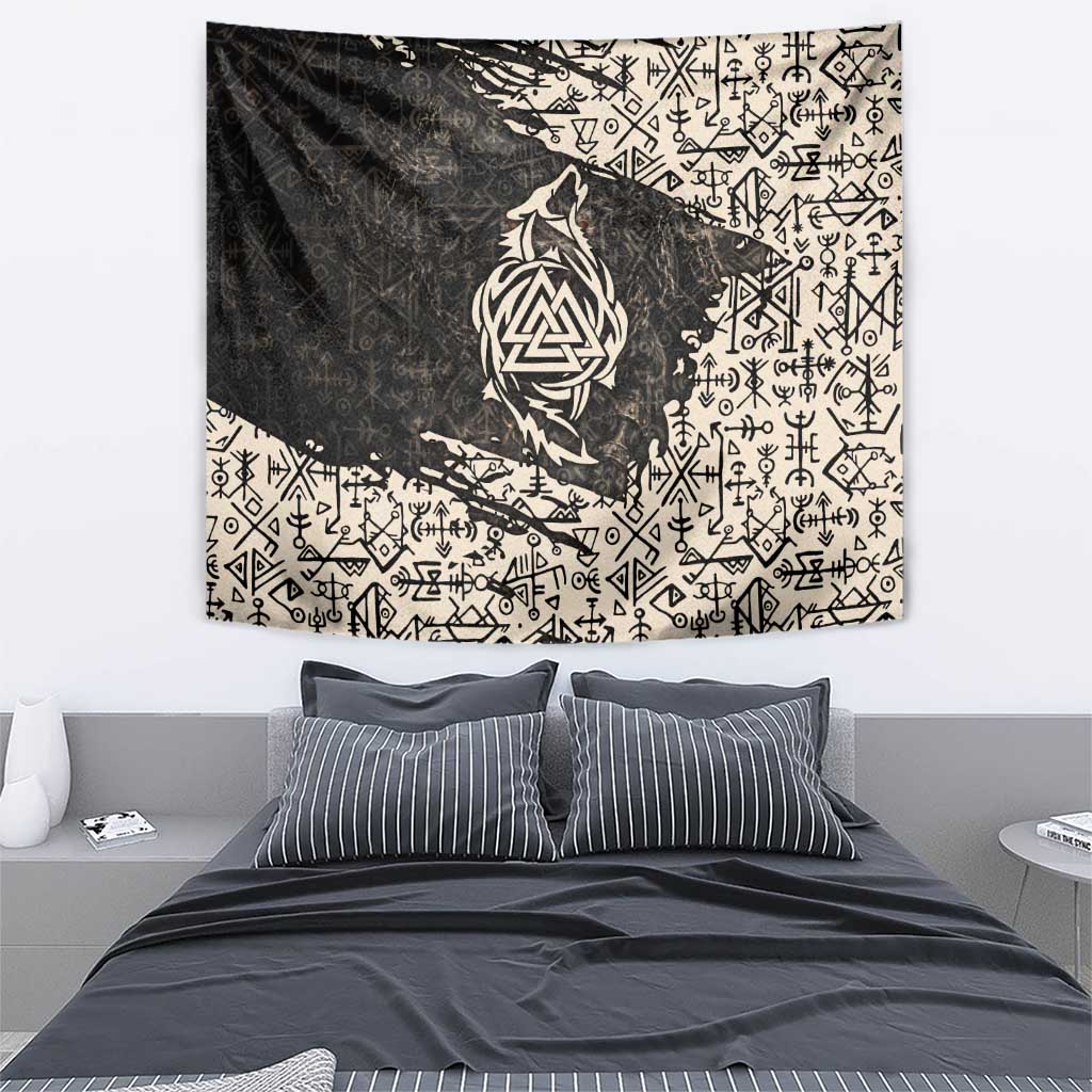 Fenrir Tapestry with Norse Symbols and Howling Wolf Viking Mythology Tribute - Wonder Print Shop