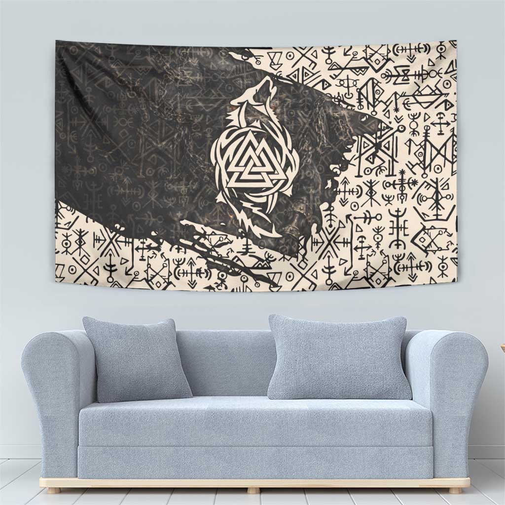 Fenrir Tapestry with Norse Symbols and Howling Wolf Viking Mythology Tribute - Wonder Print Shop