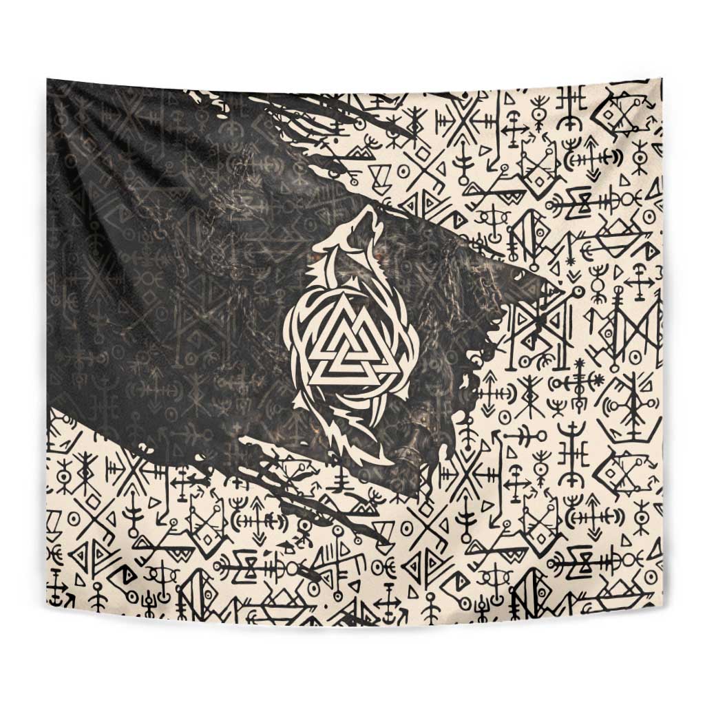 Fenrir Tapestry with Norse Symbols and Howling Wolf Viking Mythology Tribute - Wonder Print Shop