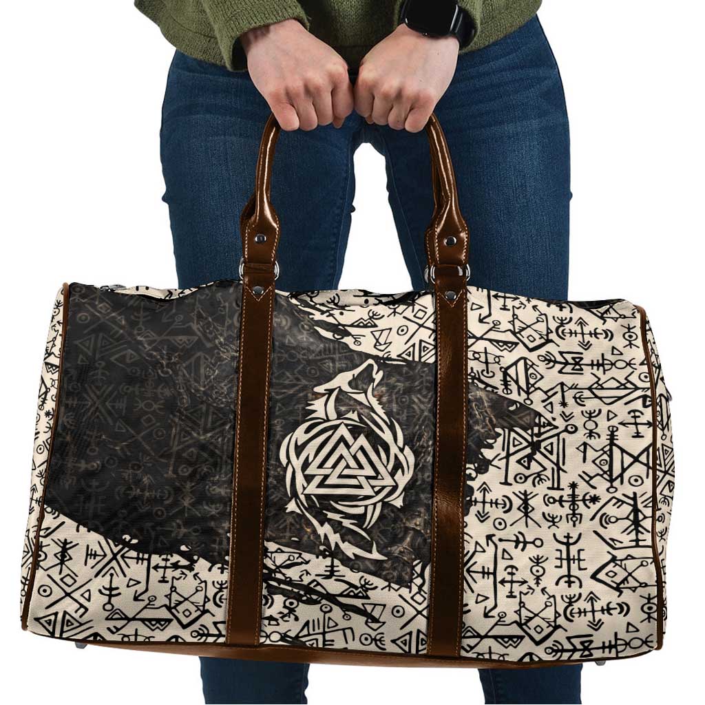 Fenrir Travel Bag with Norse Symbols and Howling Wolf Viking Mythology Tribute - Wonder Print Shop