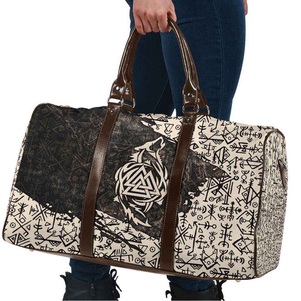 Fenrir Travel Bag with Norse Symbols and Howling Wolf Viking Mythology Tribute - Wonder Print Shop