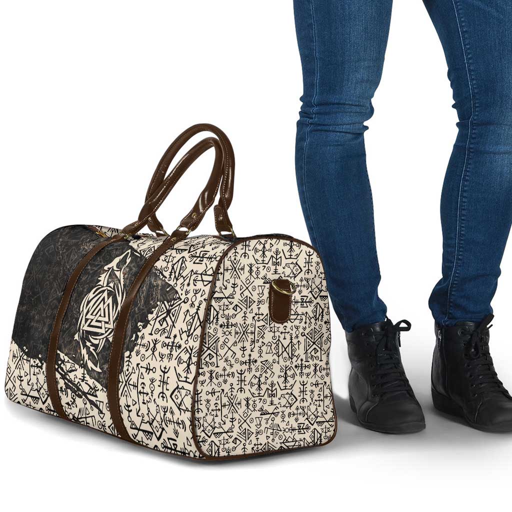 Fenrir Travel Bag with Norse Symbols and Howling Wolf Viking Mythology Tribute - Wonder Print Shop