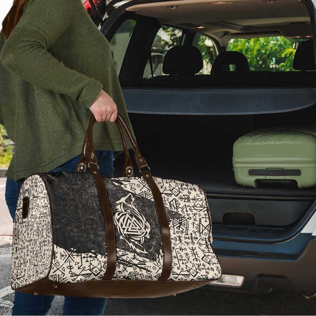 Fenrir Travel Bag with Norse Symbols and Howling Wolf Viking Mythology Tribute - Wonder Print Shop