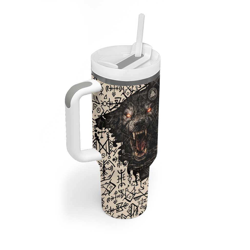 Fenrir Tumbler With Handle with Norse Symbols and Howling Wolf Viking Mythology Tribute - Wonder Print Shop